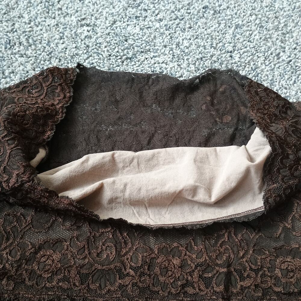 Hanky Panky Vintage Y2K Earth Tone Sheer Lace Off Shoulder Cropped Top Medium - Picture 3 of 6